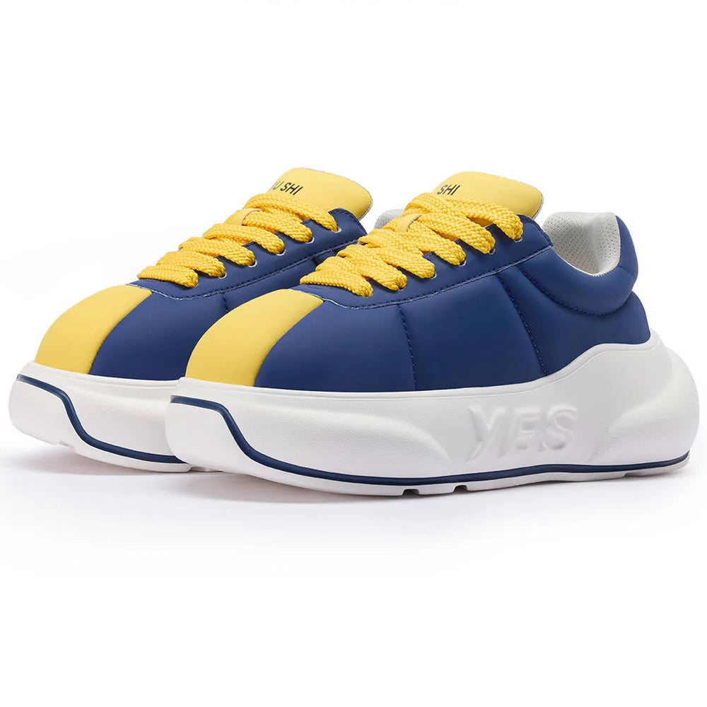 Cobalt Chunk – Blue & Ochre Platform Sneakers