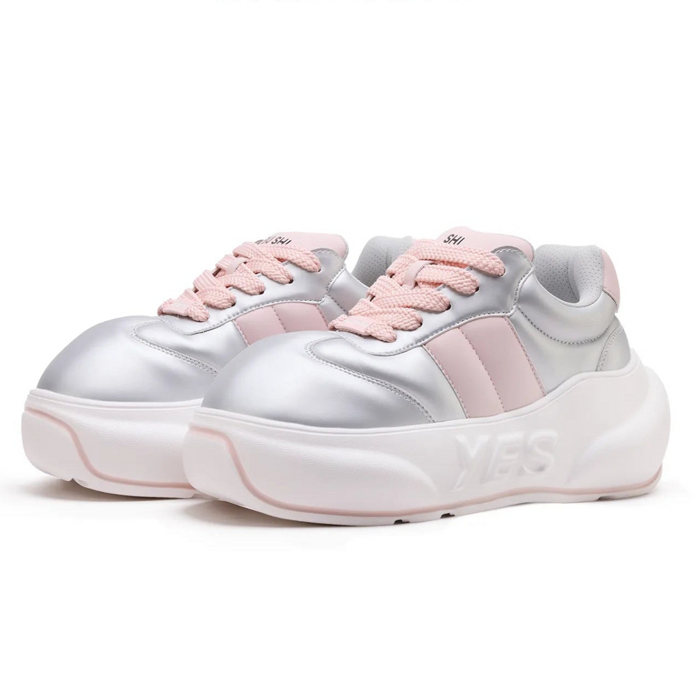 Pearl Chunk – Pink & Silver Platform Sneakers