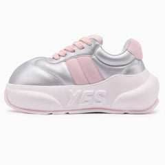 Pearl Chunk – Sneakers cu platformă roz și argintii