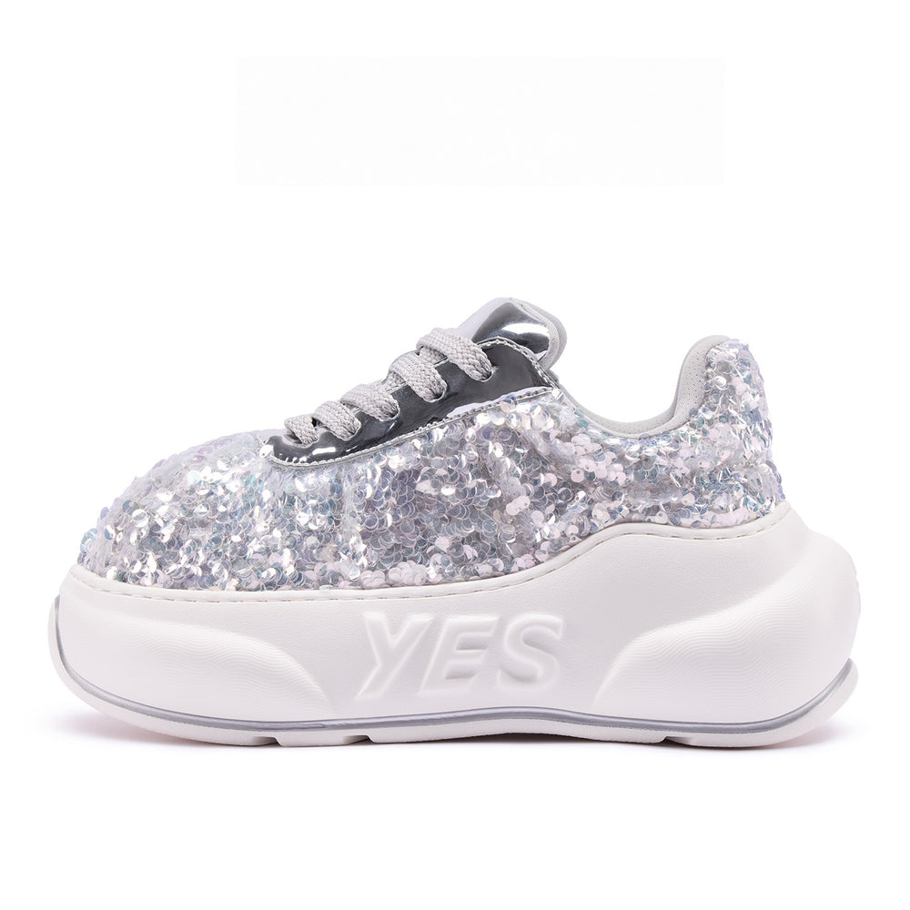 Glitter Silver Chunk – Silver Glitter Platform Sneakers