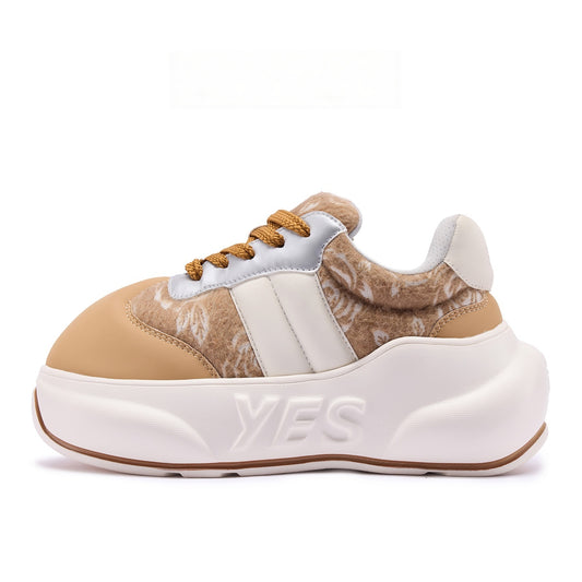 Fawn Bloom Chunk – Beige Floral Platform Sneakers