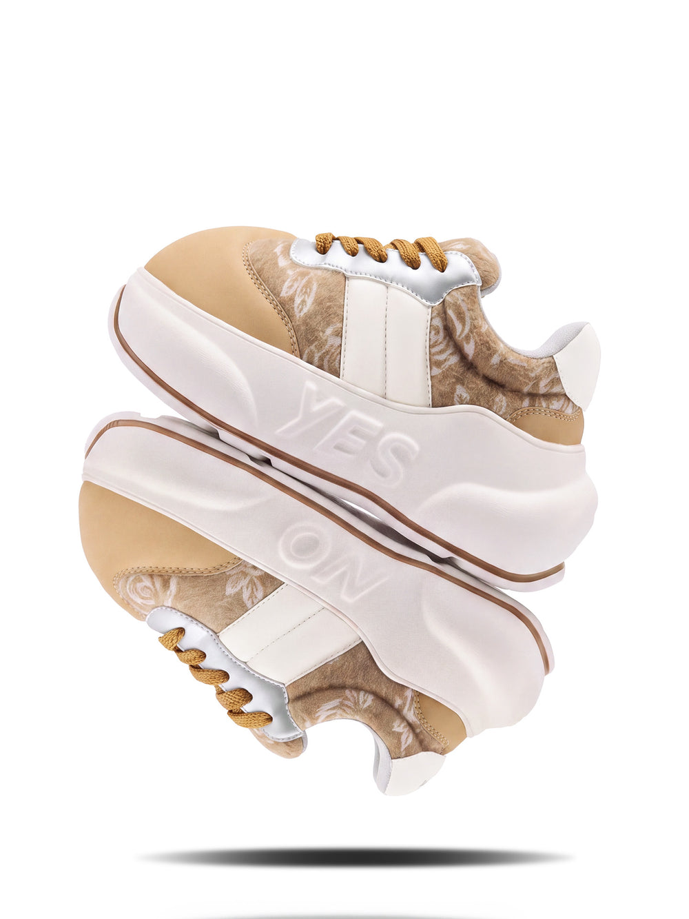 Fawn Bloom Chunk – Beige Floral Platform Sneakers