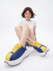 Cobalt Chunk – Blue & Ochre Platform Sneakers