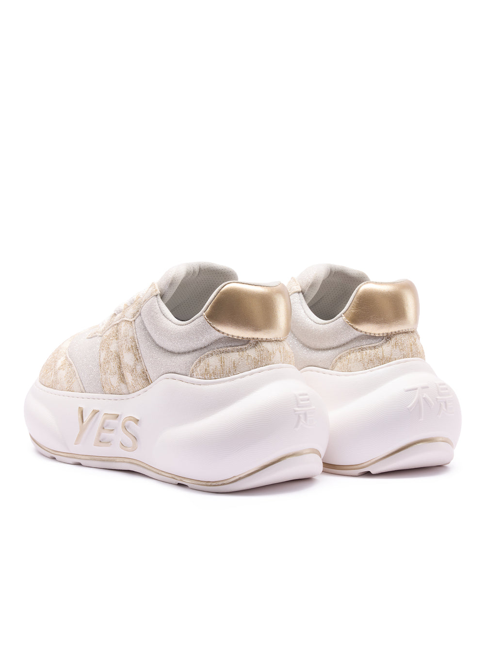 Champagne Chunk – Ivory & Gold Platform Sneakers