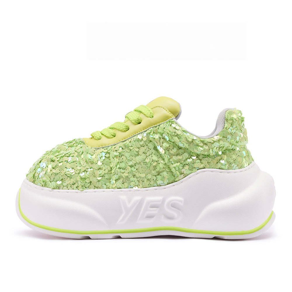 Glitter Lime Chunk – Lime Green Glitter Platform Sneakers