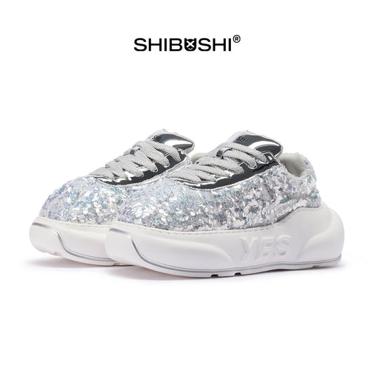 Glitter Silver Chunk – Silver Glitter Platform Sneakers