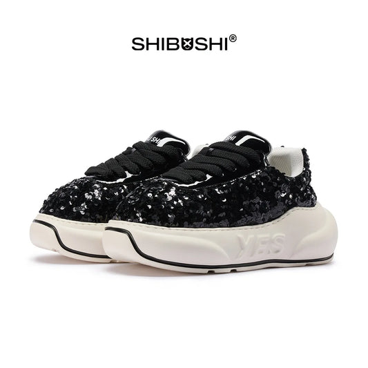 Glitter Noir Chunk – Black Glitter Platform Sneakers