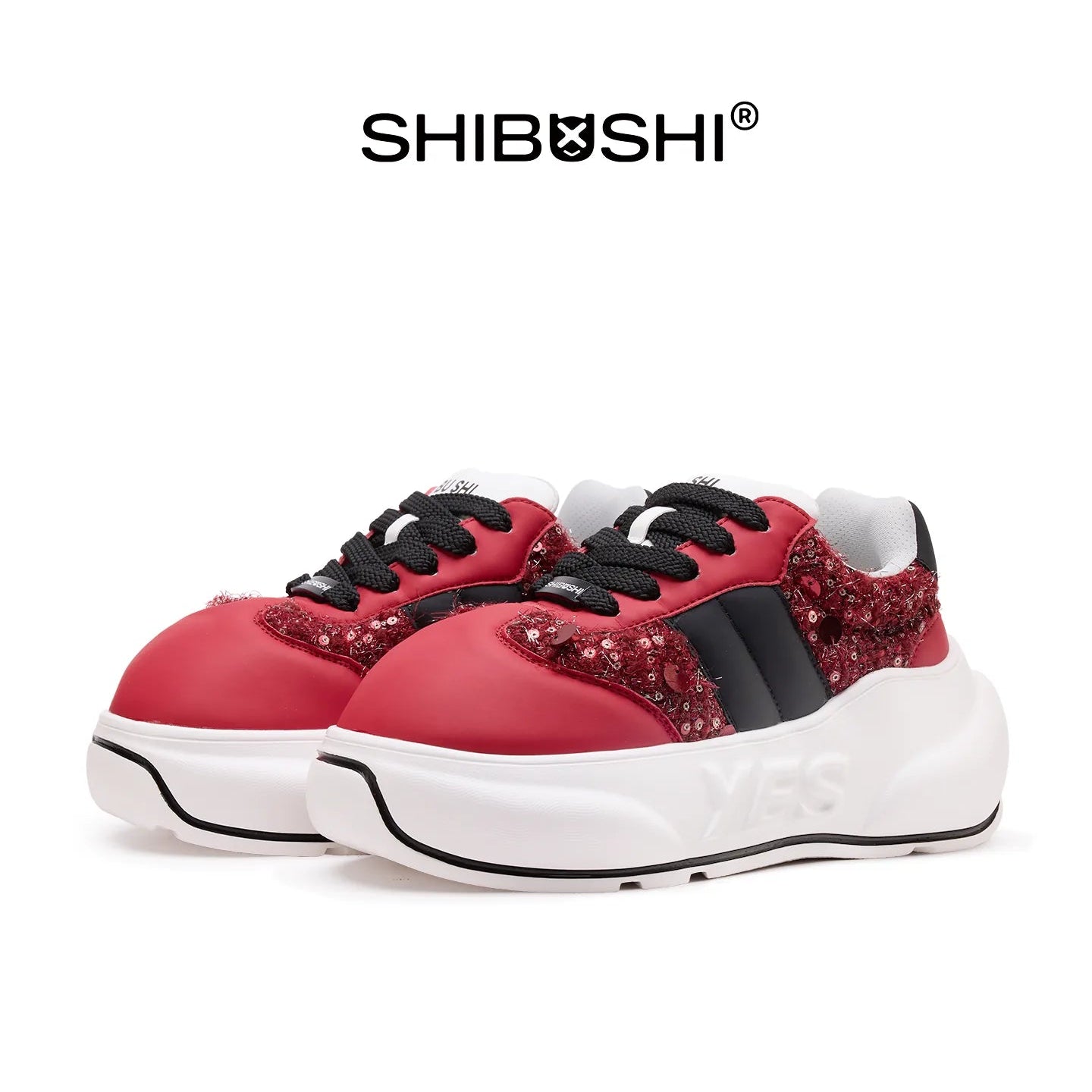 Crimson Chunk – Red & Black Platform Sneakers