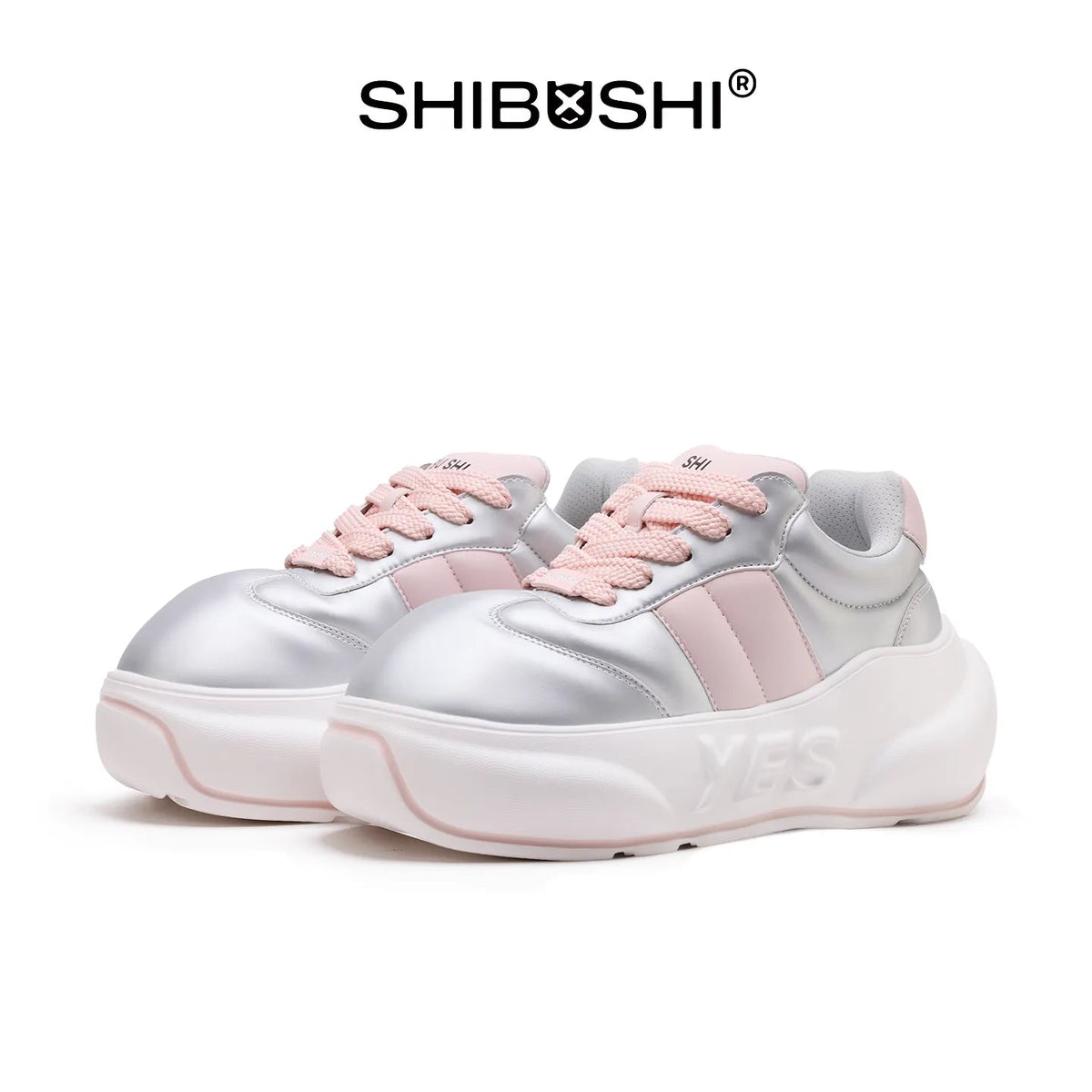 Pearl Chunk – Pink & Silver Platform Sneakers