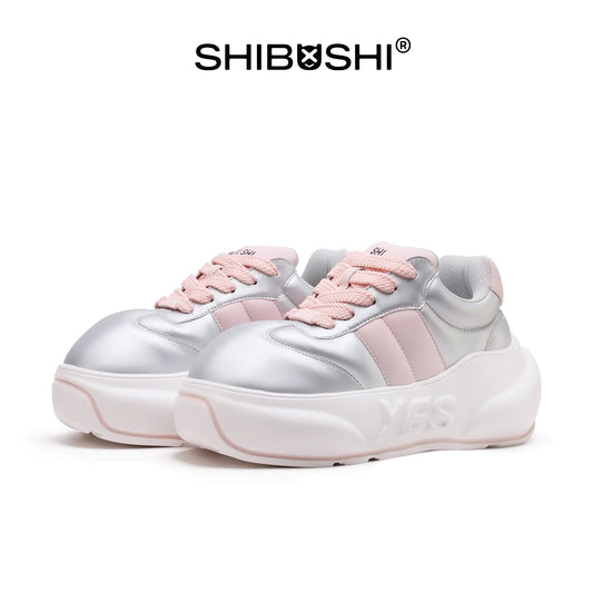 Pearl Chunk – Pink & Silver Platform Sneakers