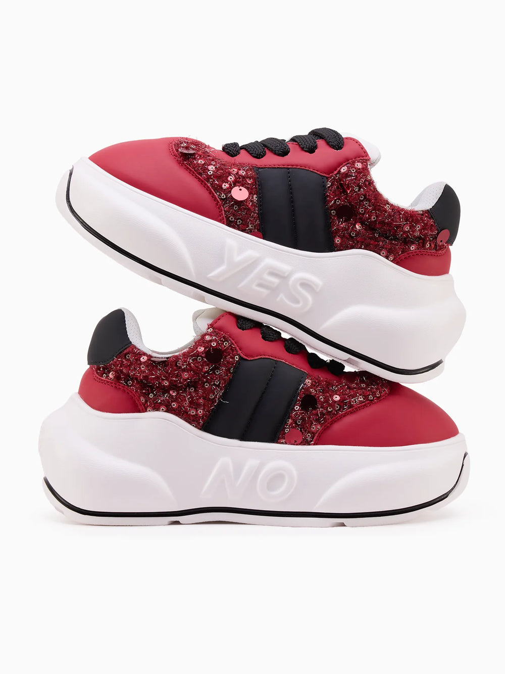 Crimson Chunk – Red & Black Platform Sneakers