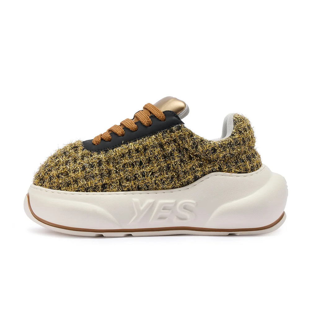 Black Gold Chunk – Sneakers cu platformă negri și aurii