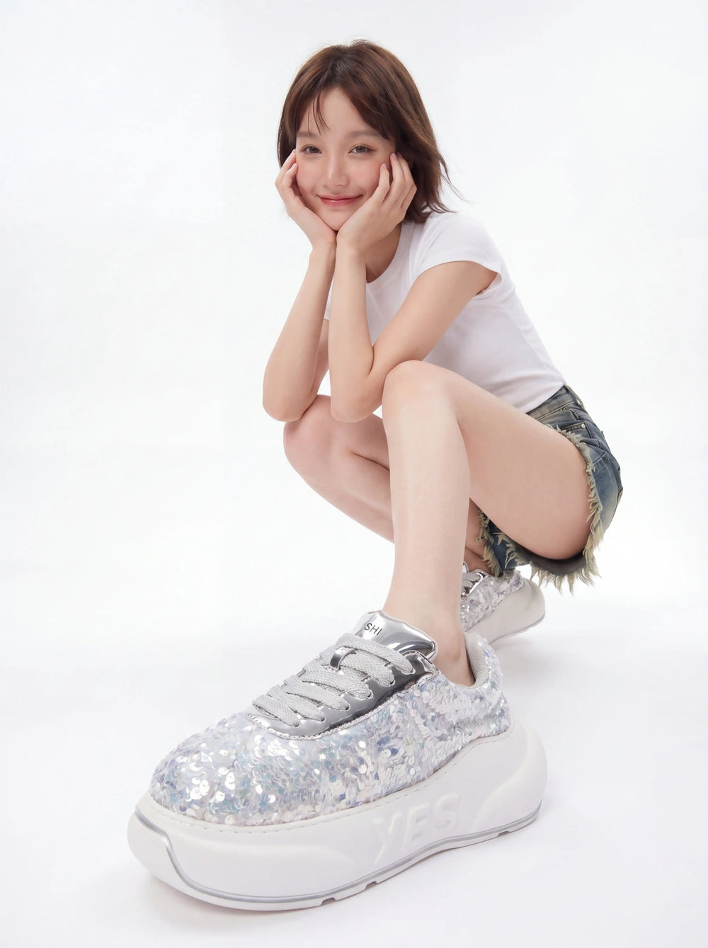 Glitter Silver Chunk – Silver Glitter Platform Sneakers