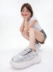 Glitter Silver Chunk – Silver Glitter Platform Sneakers