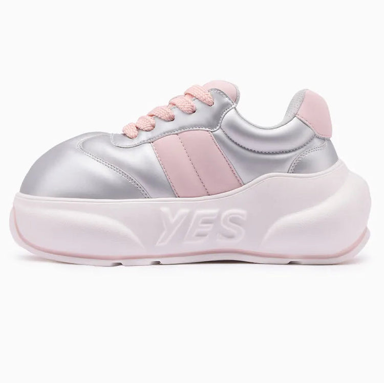 Pearl Chunk – Pink & Silver Platform Sneakers