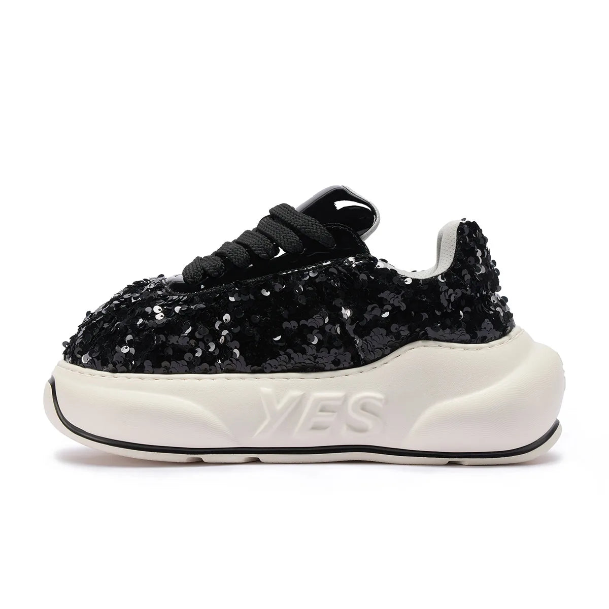 Glitter Noir Chunk – Black Glitter Platform Sneakers