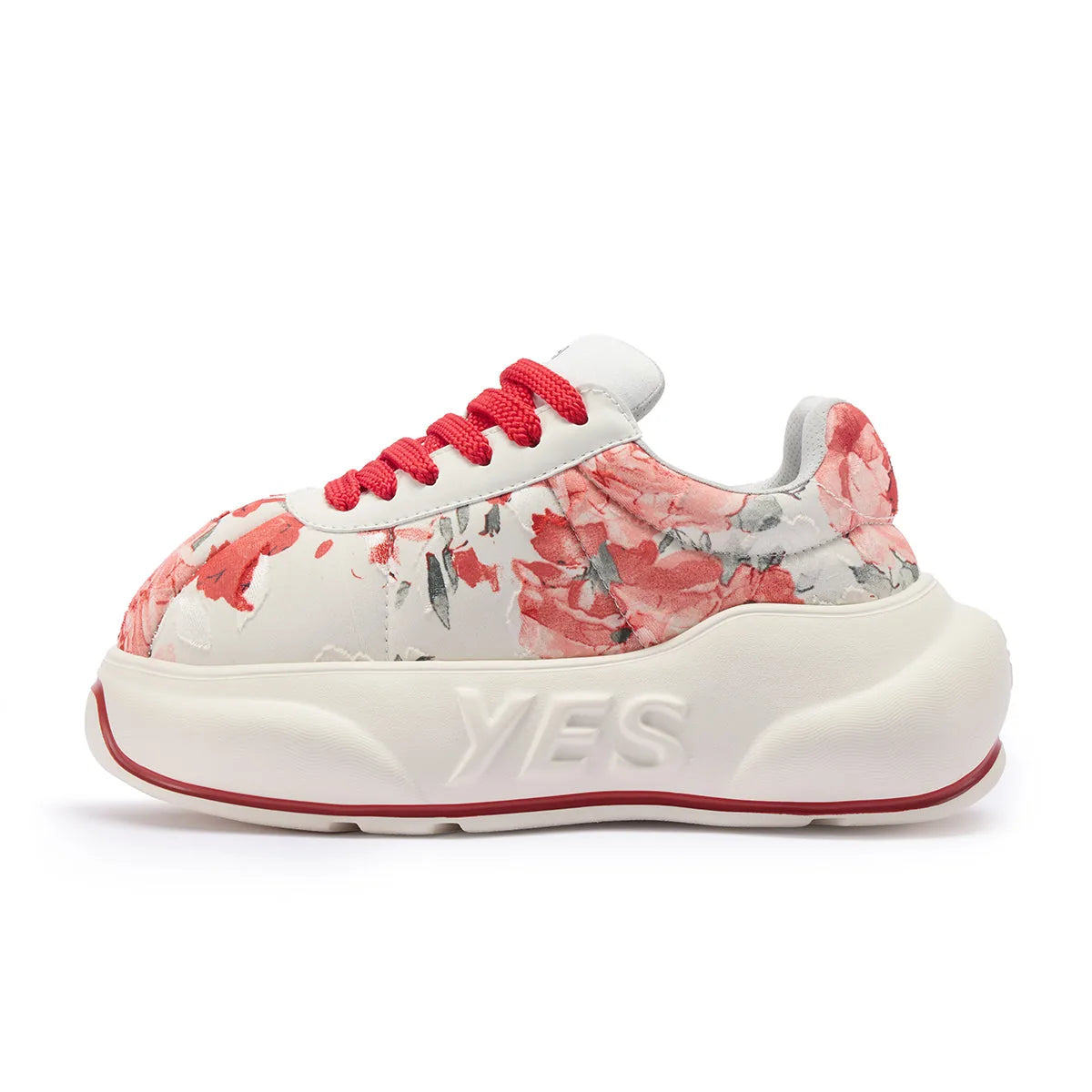 Floral Ruby Chunk – Sneakers cu platformă cu imprimeu floral rubiniu