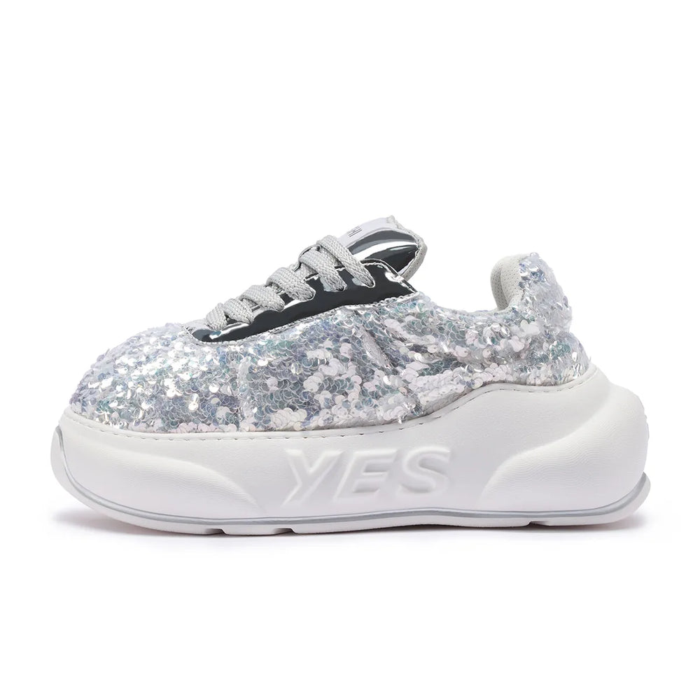 Glitter Silver Chunk – Silver Glitter Platform Sneakers