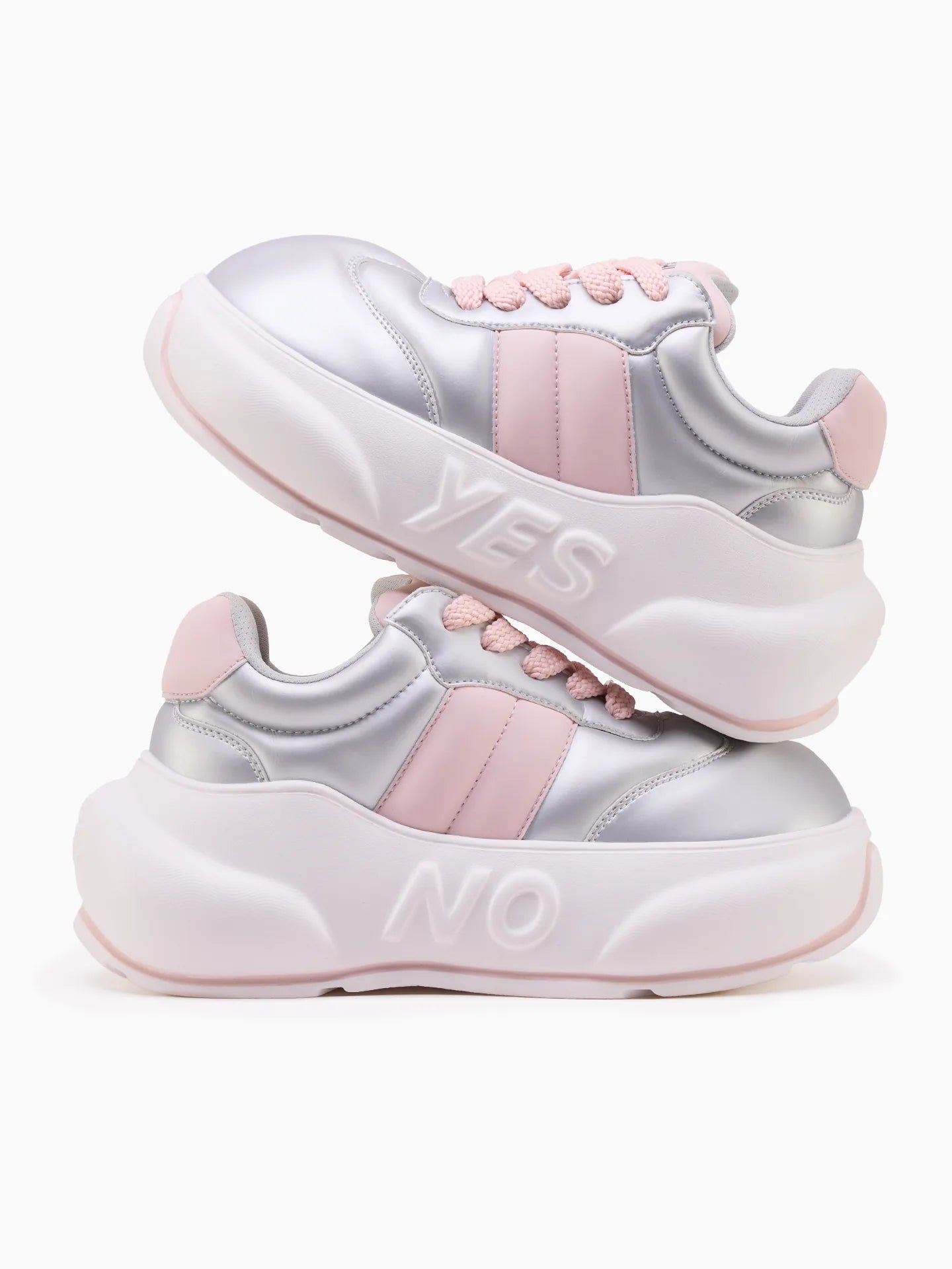 Pearl Chunk – Pink & Silver Platform Sneakers