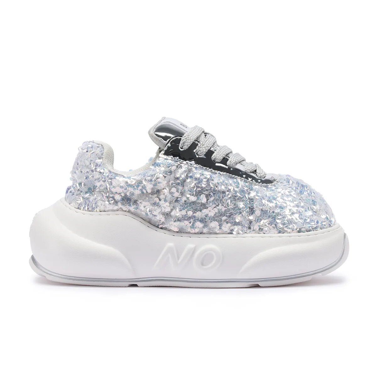 Glitter Silver Chunk – Silver Glitter Platform Sneakers