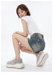 Tweed Chunk – Black & White Platform Sneakers