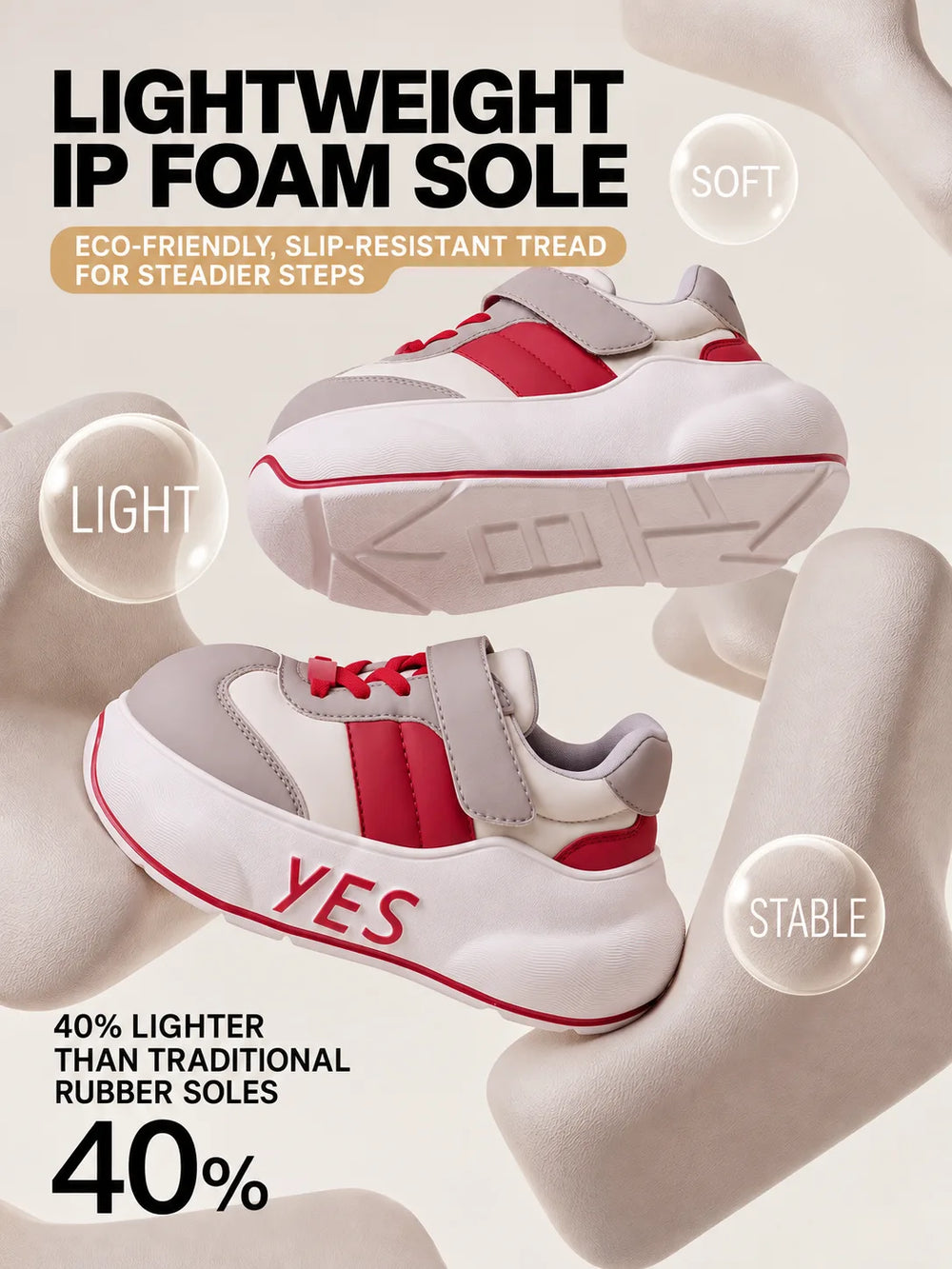 Rally Kids – Red & Gray Chunky Sneakers