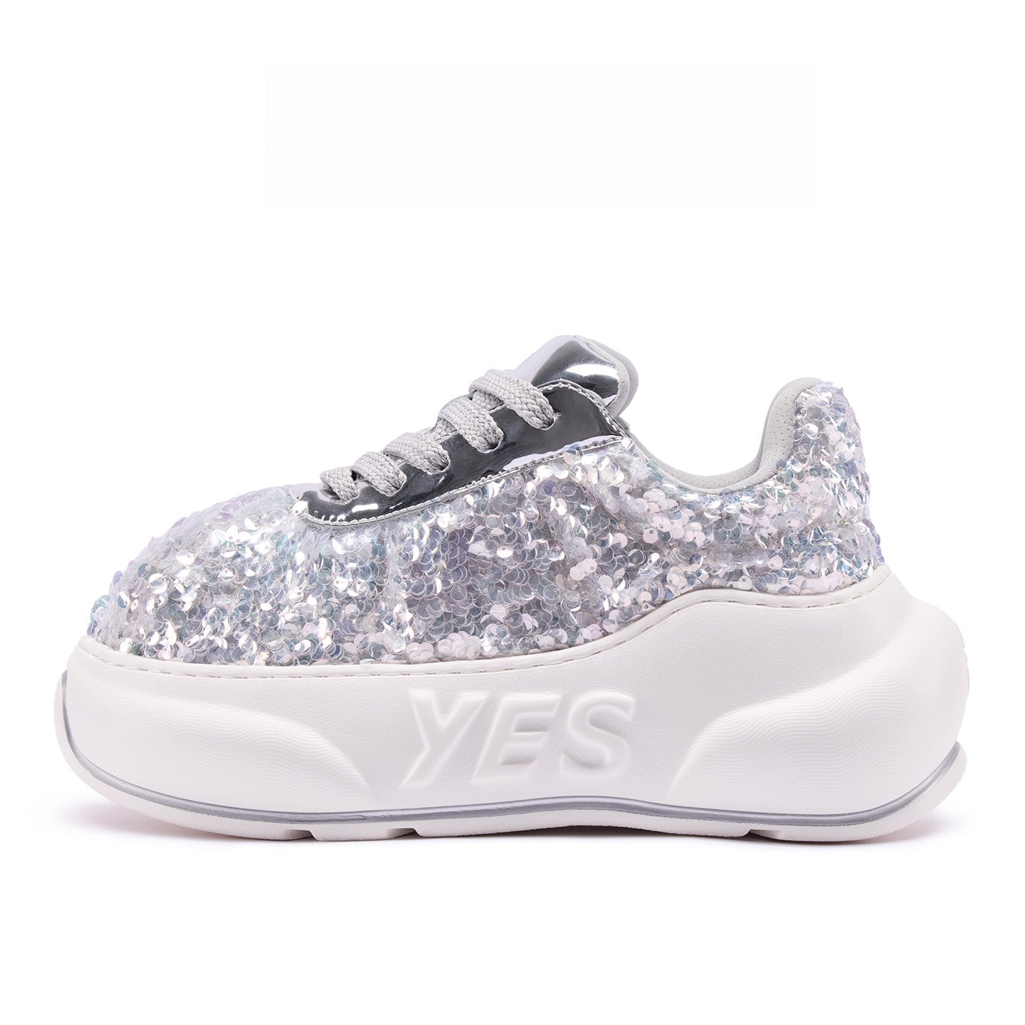 Glitter Silver Chunk – Silver Glitter Platform Sneakers