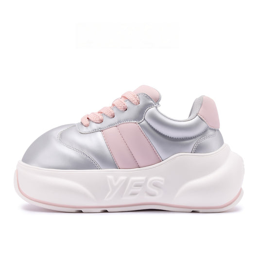 Pearl Chunk – Pink & Silver Platform Sneakers