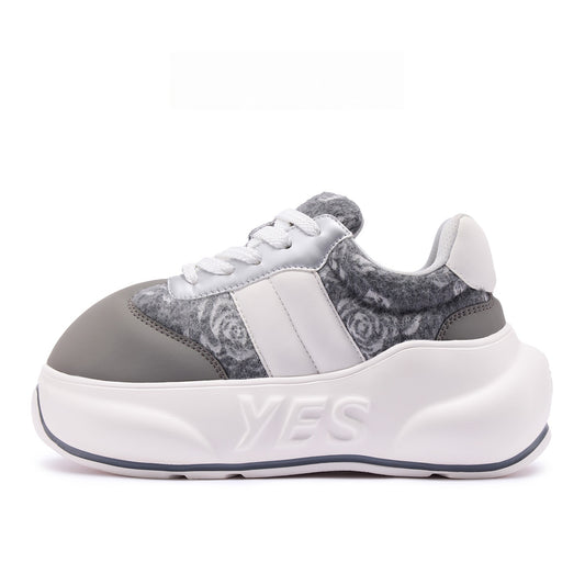 Silver Rose Chunk – Gray & White Platform Sneakers