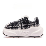 Noir Tweed Chunk – Black & White Platform Sneakers