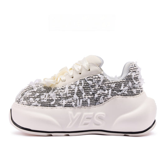 Tweed Chunk – Black & White Platform Sneakers