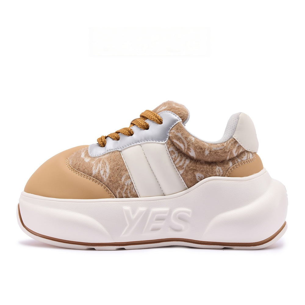 Fawn Bloom Chunk – Beige Floral Platform Sneakers