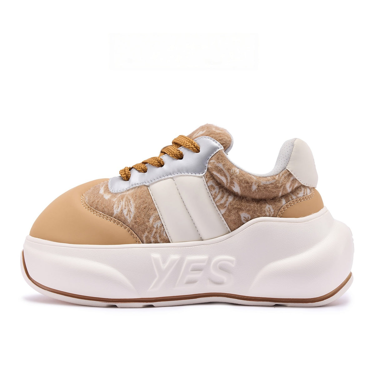 Fawn Bloom Chunk – Beige Floral Platform Sneakers