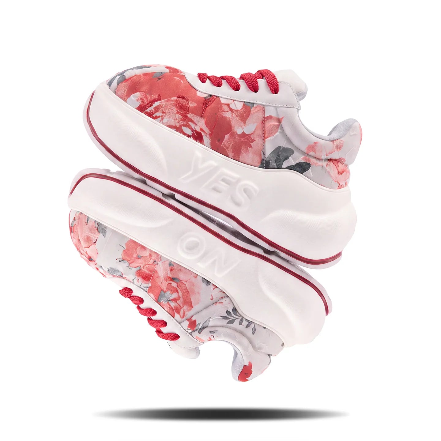 Floral Ruby Chunk – Sneakers cu platformă cu imprimeu floral rubiniu