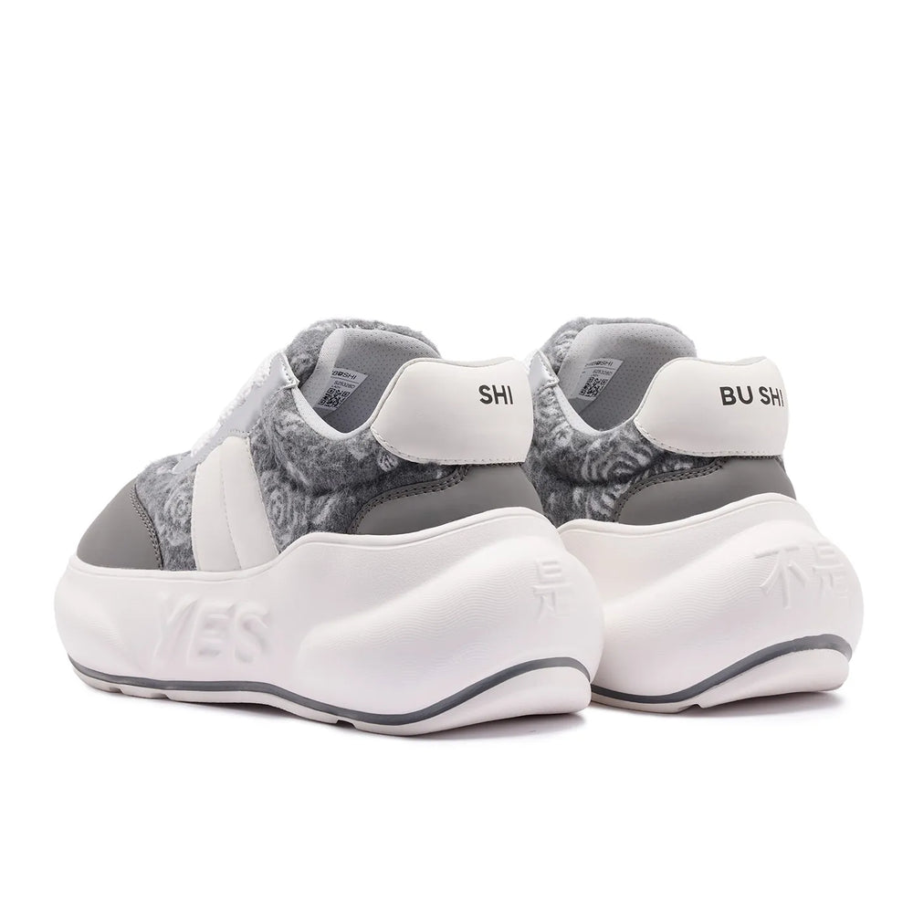 Gray white chunky platform sneakers side view