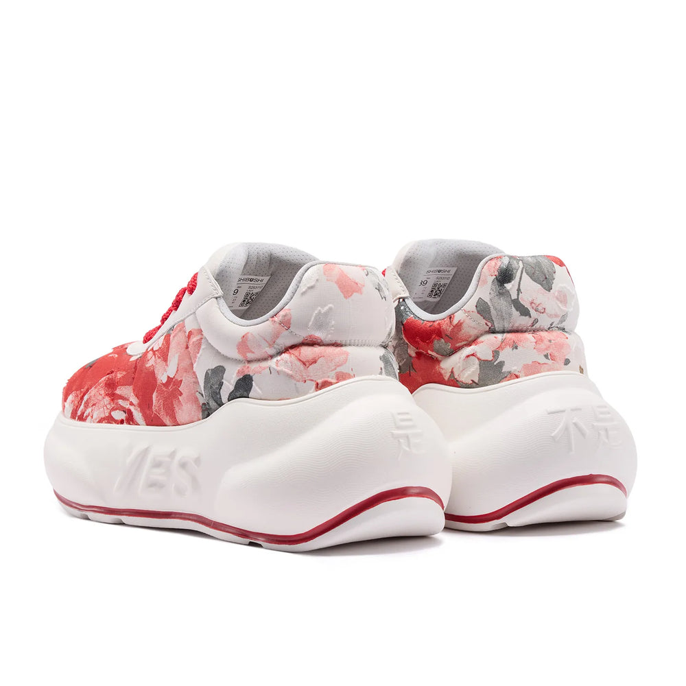 Floral Ruby Chunk – Sneakers cu platformă cu imprimeu floral rubiniu