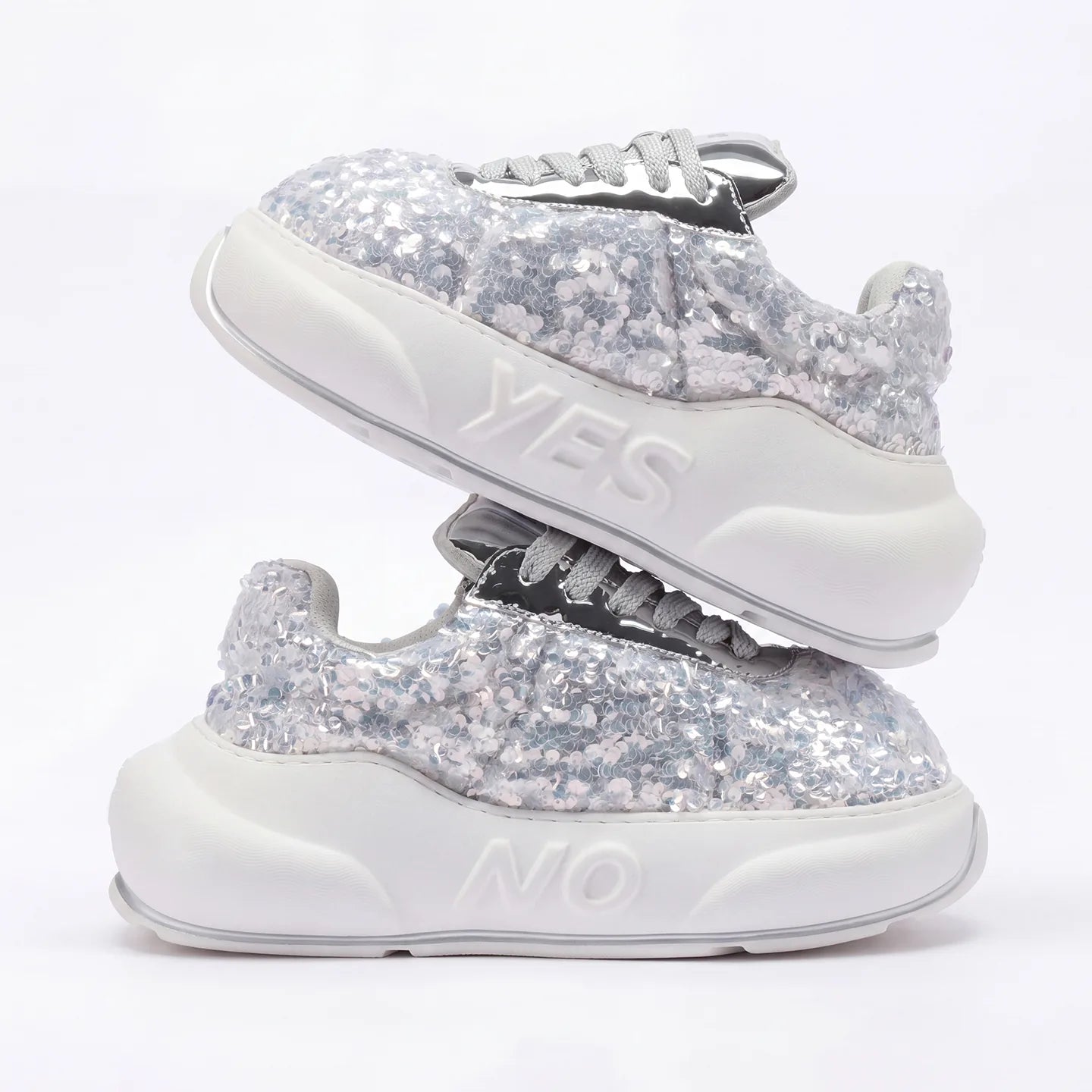 Glitter Silver Chunk – Silver Glitter Platform Sneakers