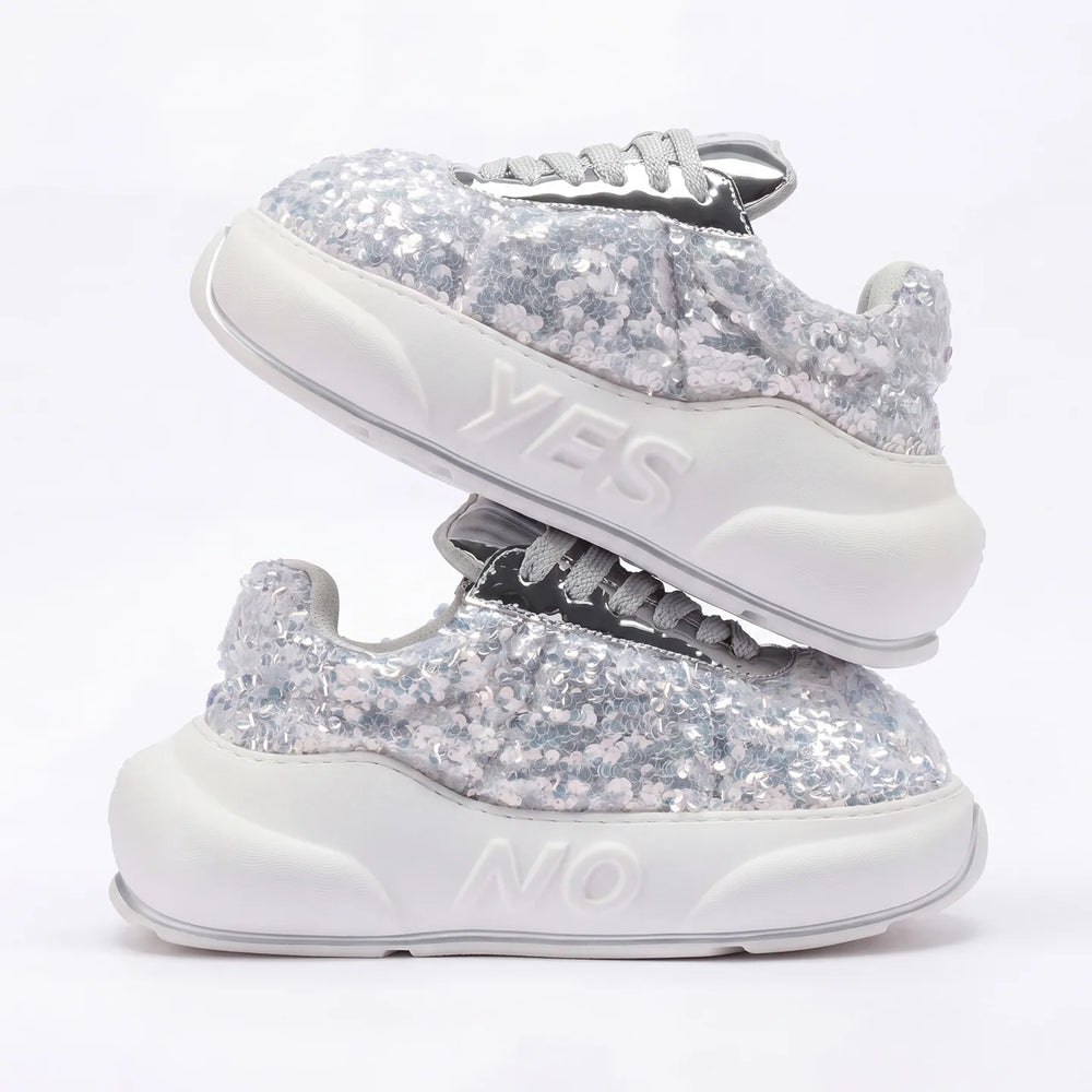 Glitter Silver Chunk – Silver Glitter Platform Sneakers