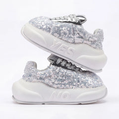 Glitter Silver Chunk – Silver Glitter Platform Sneakers