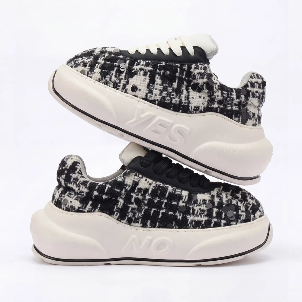 Sequin tweed chunky sneakers side profile