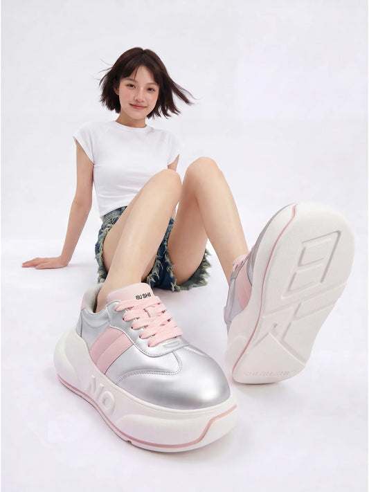 Pearl Chunk – Pink & Silver Platform Sneakers