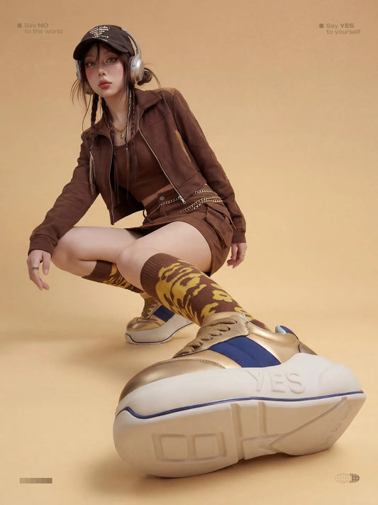 Gold Chunk – Sneakers cu platformă auriu metalizat