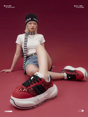 Crimson Chunk – Red & Black Platform Sneakers
