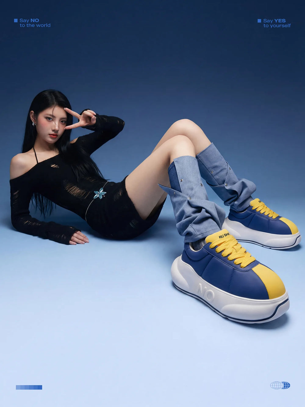 Cobalt Chunk – Blue & Ochre Platform Sneakers