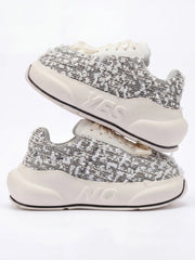 Tweed Chunk – Black & White Platform Sneakers