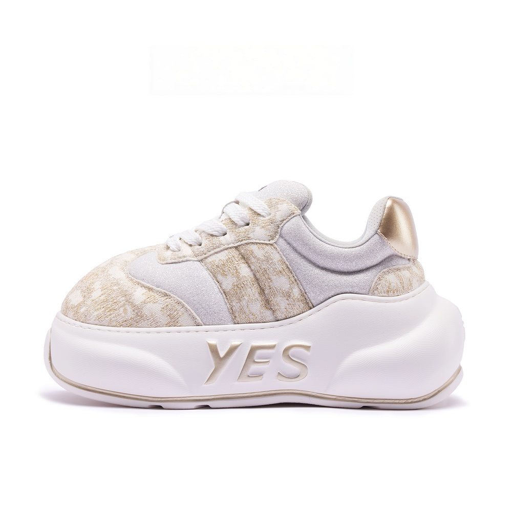 Champagne Chunk – Ivory & Gold Platform Sneakers