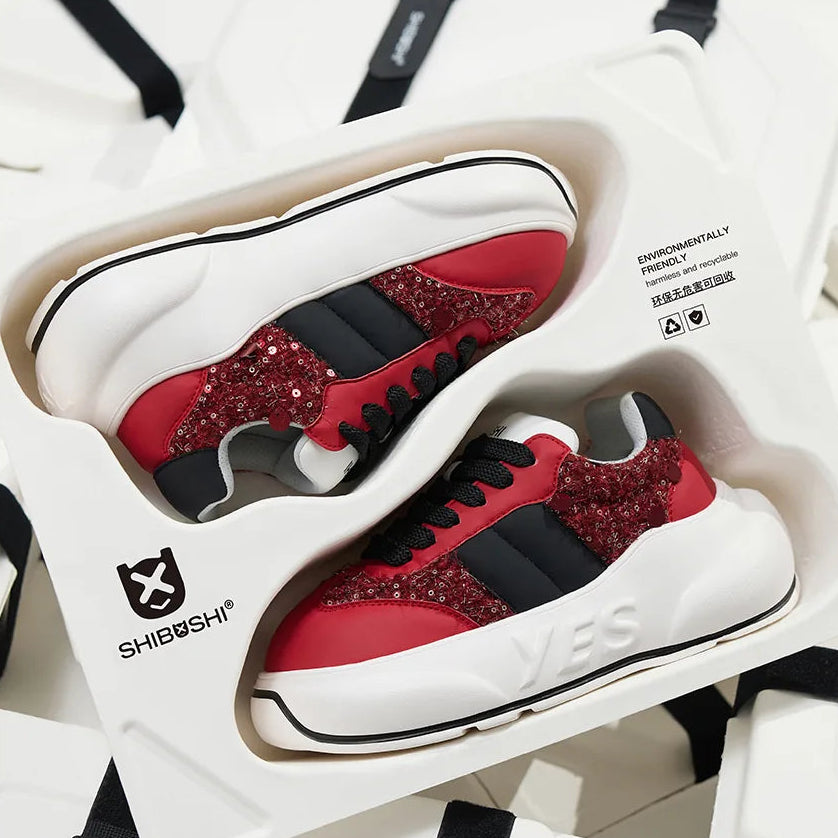 Crimson Chunk – Red & Black Platform Sneakers