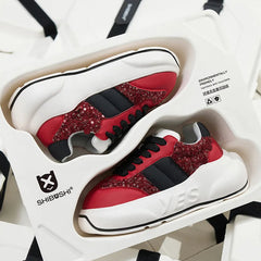 Crimson Chunk – Red & Black Platform Sneakers