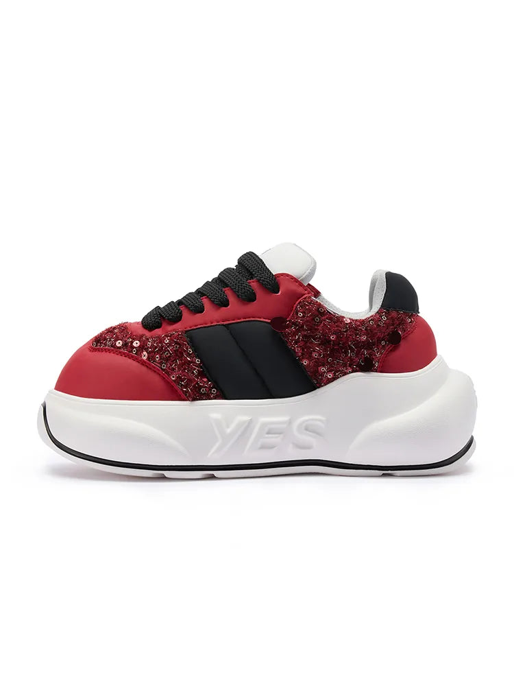 Crimson Chunk – Red & Black Platform Sneakers