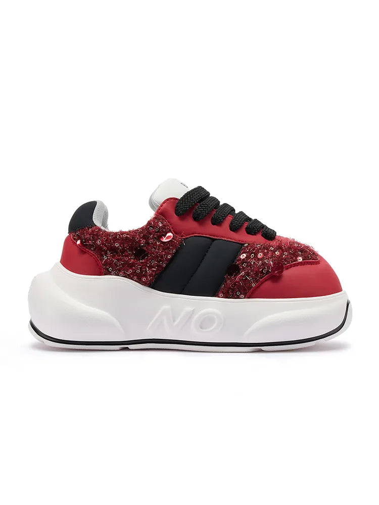 Crimson Chunk – Red & Black Platform Sneakers